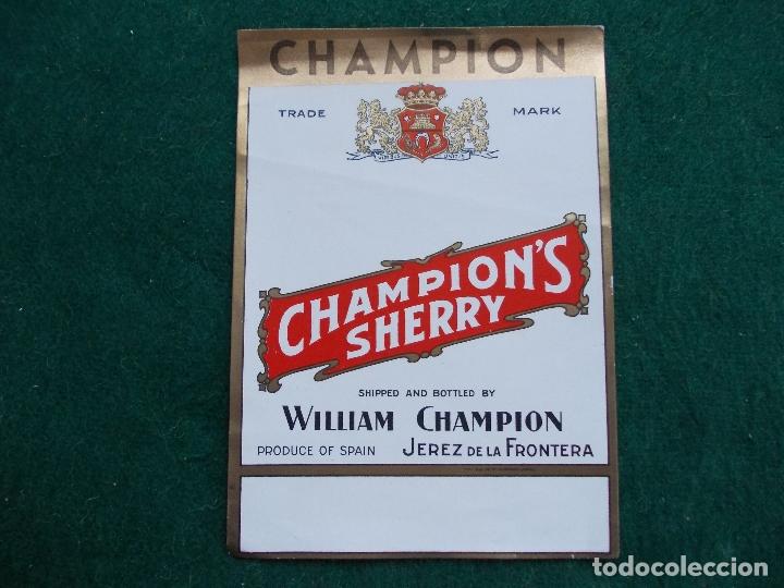 Etiquetas antiguas: Etiqueta de vino Champions Sherry Bodegas Champions