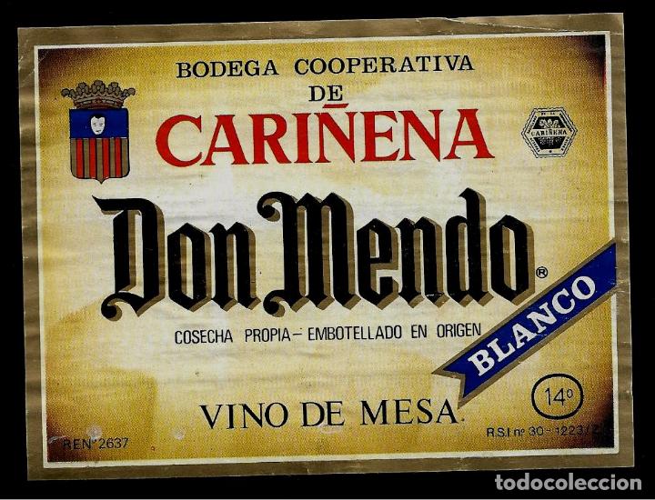 Etiquetas antiguas: ETIQUETA - VINO DE MESA DON MENDO - CARI&Ntilde;ENA