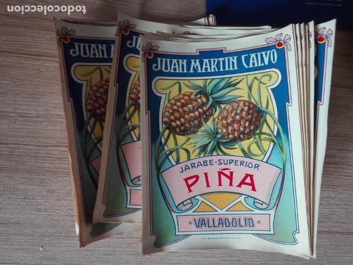 Old Labels: LOTE DE 25 ETIQUETAS DE JARABE SUPERIOR DE PI&Ntilde;A. VALLADOLID. JUAN MART&Iacute;N CALVO. 13.5 X 10.5 CM