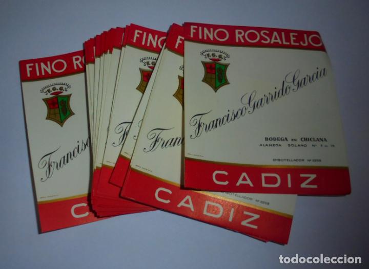 Alte Etiketten: LOTE DE 50 ETIQUETAS. FINO ROSALEJO. FRANCISCO GARRIDO GARCIA. CADIZ. 9 X 11CM.