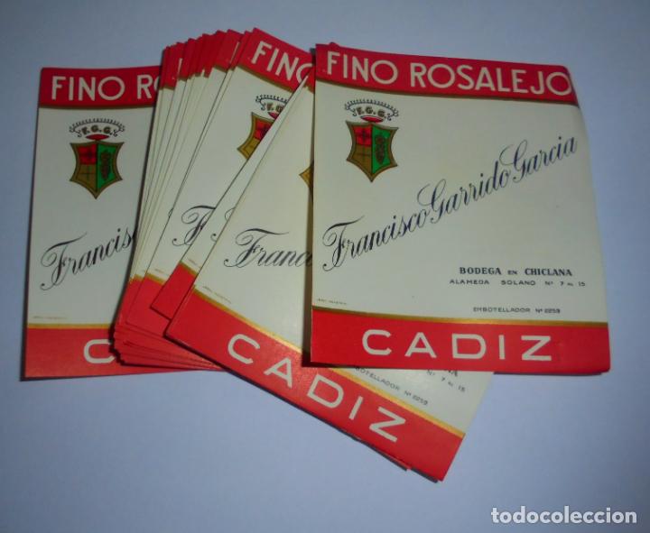 Alte Etiketten: LOTE DE 50 ETIQUETAS. FINO ROSALEJO. FRANCISCO GARRIDO GARCIA. CADIZ. 9 X 11CM.