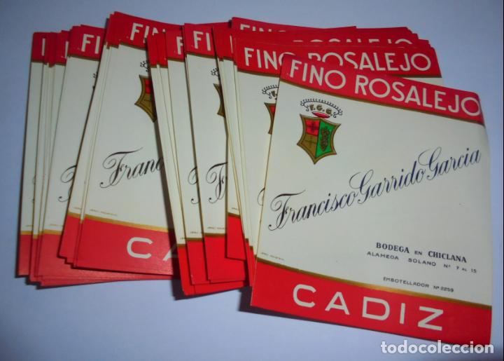 Alte Etiketten: LOTE DE 50 ETIQUETAS. FINO ROSALEJO. FRANCISCO GARRIDO GARCIA. CADIZ. 9 X 11CM.