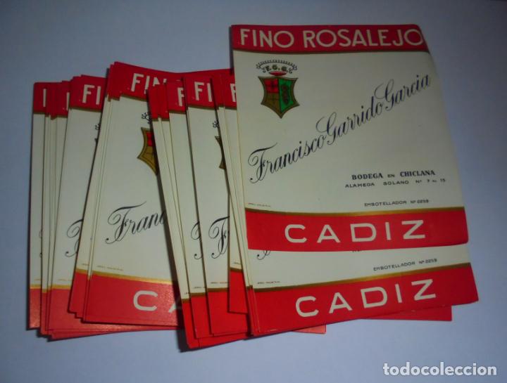 Alte Etiketten: LOTE DE 50 ETIQUETAS. FINO ROSALEJO. FRANCISCO GARRIDO GARCIA. CADIZ. 9 X 11CM.