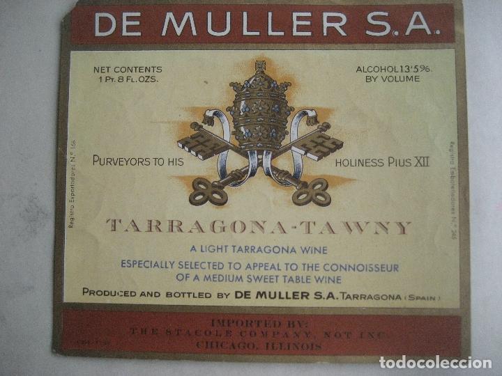 Etiquetas antigas: De Muller. Tarragona. Etiqueta 13 x 12 cms. Chicago.