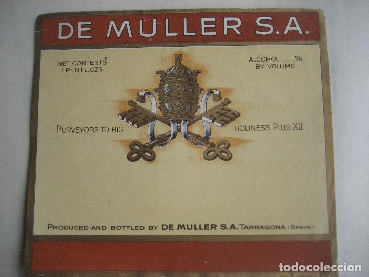 Etiquetas antigas: De Muller. Tarragona. Spanish Sauternes. Etiqueta. 13 x 12 cms.