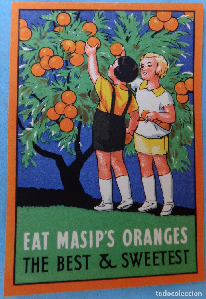Etiquetas antiguas: PEQUE&Ntilde;A ANTIGUA ETIQUETA PUBLICIDAD NARANJAS MASIP ORANGES, CARCAGENTE VALENCIA , ORIGINAL