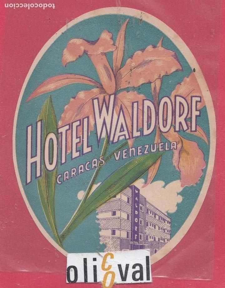 Etiquetas antiguas: ETIQUETA HOTEL CARACAS VENEZUELA 105 X X 135 TROQUEL OVAL 115 mm DATADA EHEX2913peg