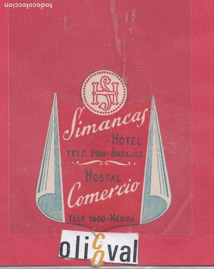 Etiquetas antiguas: ETIQUETA HOTEL MERIDA BADAJOZ HOTEL SINARCAS HOSTAL COMERCIO DATADA 90 X 73 mm EHEX2906peg