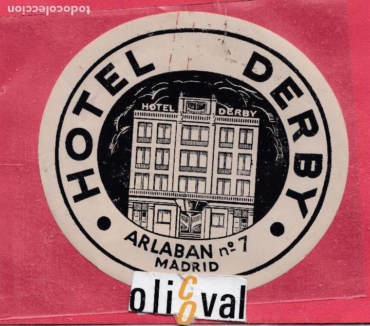 Etiquetas antiguas: ETIQUETA HOTEL MADRID HOTEL DERBY TROQUEL180 mm EHEX2909peg