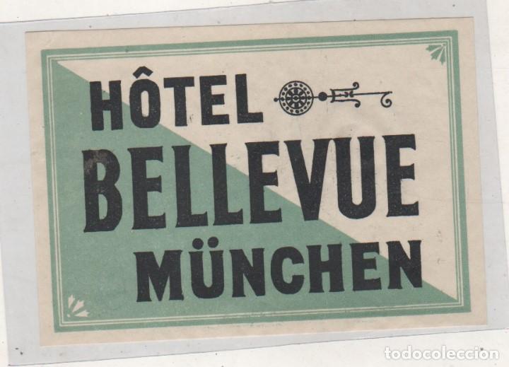 Etiquetas antiguas: Etiqueta hotel Bellevue M&uuml;nchen. Munich Alemania. 13 x 9 cm