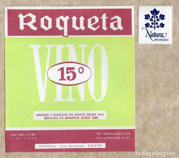 Etiquetas antiguas: Etiqueta vino Roqueta / Manresa / Aviny&oacute; / Nueva