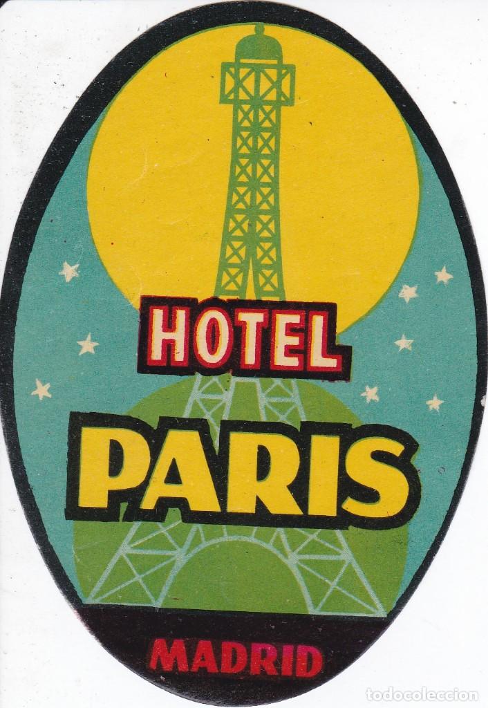 Etiquetas antiguas: ANTIGUA ETIQUETA DEL HOTEL PARIS DE MADRID