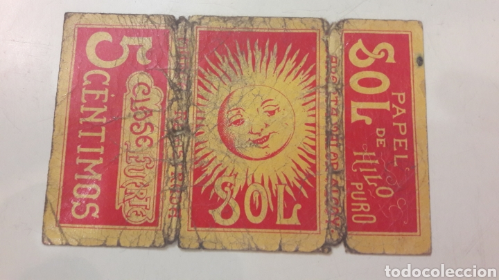 Etichette antiche: Papel fumar Sol papel de hilo puro 5 ctmos clase Fuerte Alcoy