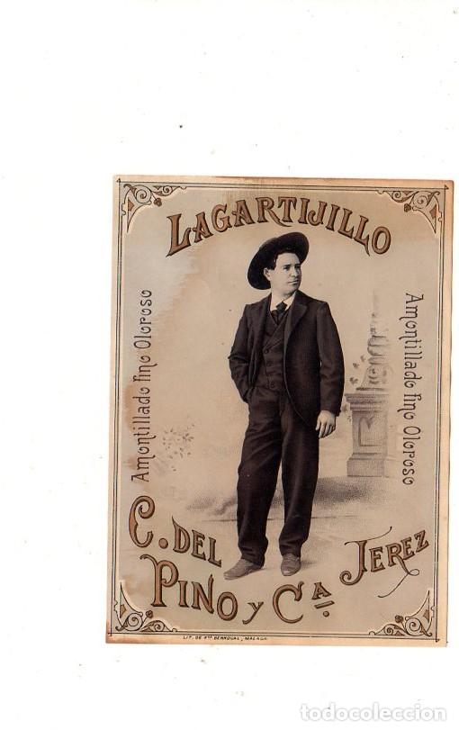 Old Labels: ETIQUETA DE VINO. LAGARTIJILLO. AMONTILLADO FINO OLOROSO. C. DEL PINO Y C&ordf; JEREZ.
