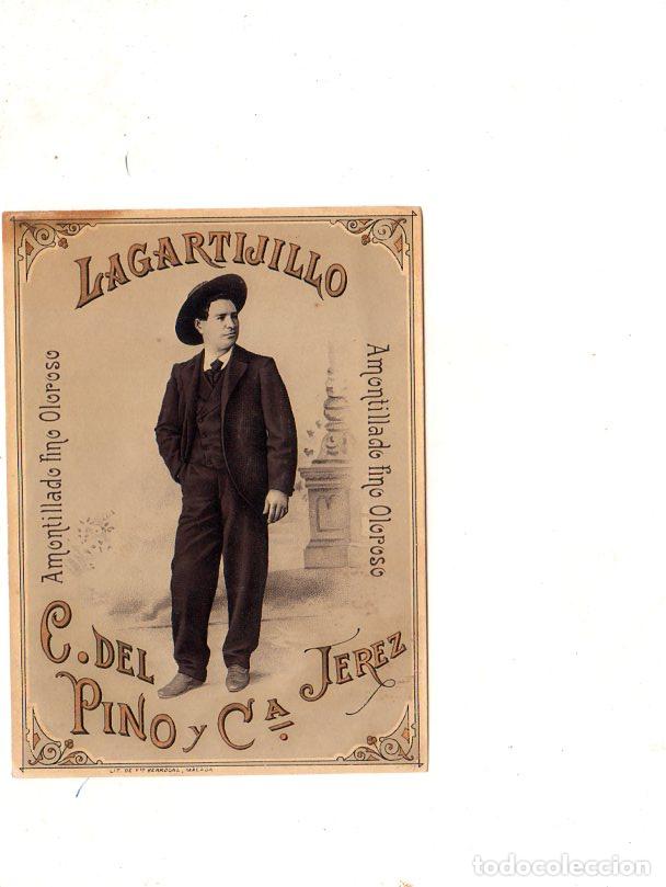 Old Labels: ETIQUETA DE VINO. LAGARTIJILLO. AMONTILLADO FINO OLOROSO. C. DEL PINO Y C&ordf; JEREZ.