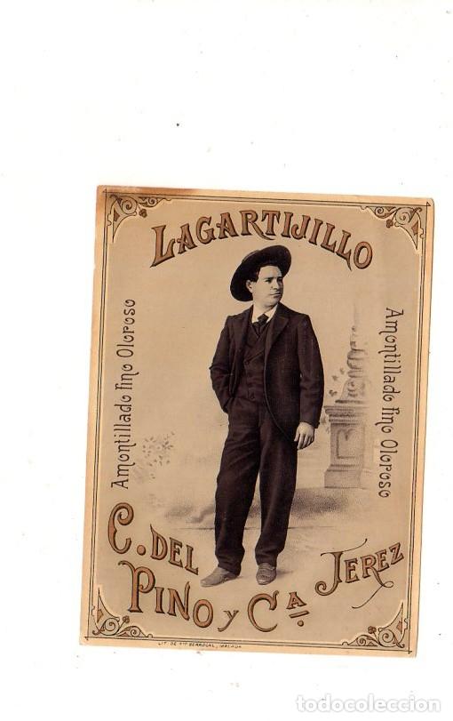 Old Labels: ETIQUETA DE VINO. LAGARTIJILLO. AMONTILLADO FINO OLOROSO. C. DEL PINO Y C&ordf; JEREZ.