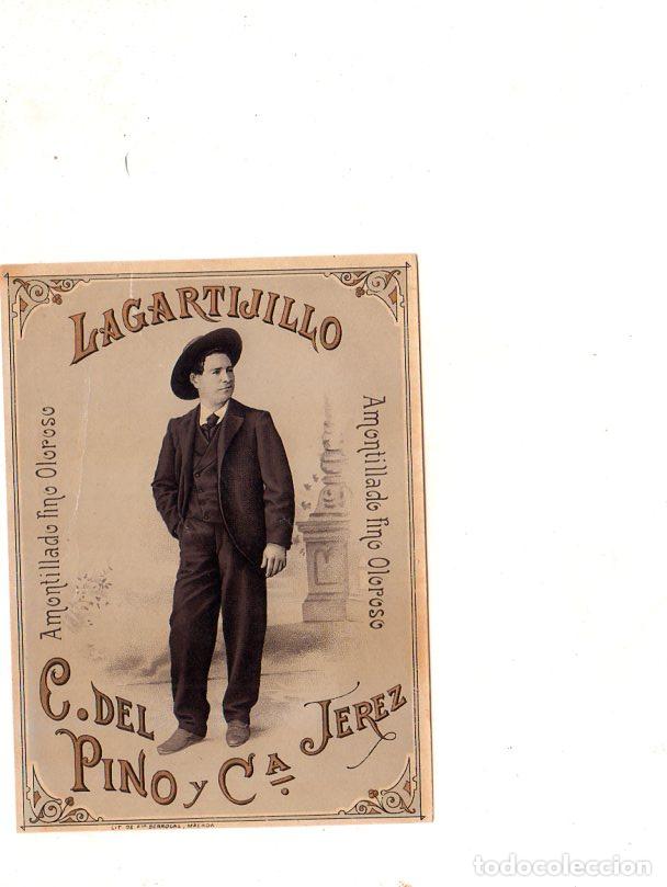 Old Labels: ETIQUETA DE VINO. LAGARTIJILLO. AMONTILLADO FINO OLOROSO. C. DEL PINO Y C&ordf; JEREZ.