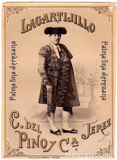 Old Labels: ETIQUETA DE VINO. LAGARTIJILLO. PALMA FINA JEREZANA. C. DEL PINO Y C&ordf; JEREZ. MEDIDAS : 14 X 10 CM.