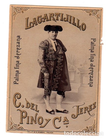 Old Labels: ETIQUETA DE VINO. LAGARTIJILLO. PALMA FINA JEREZANA. C. DEL PINO Y C&ordf; JEREZ. MEDIDAS : 14 X 10 CM.