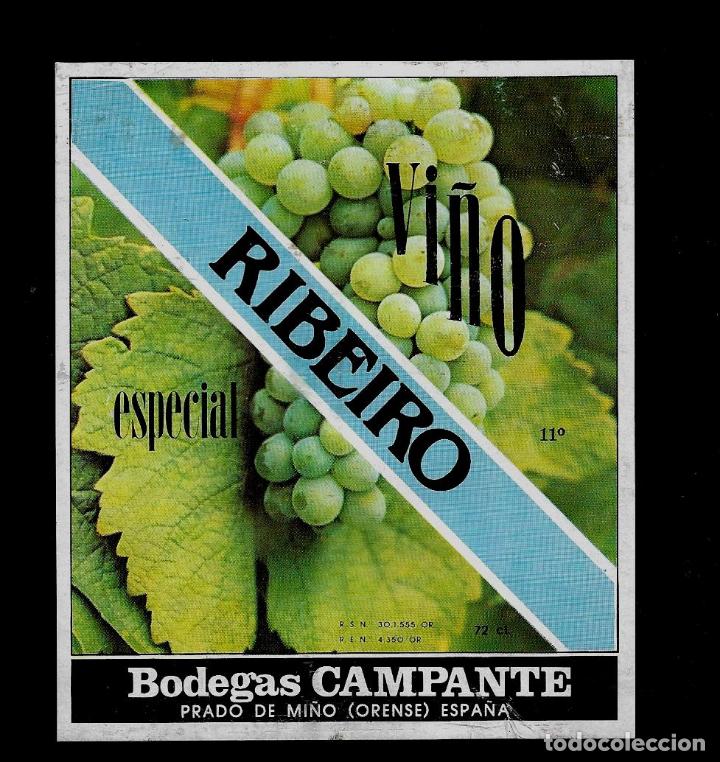 Etiquetas antiguas: ETIQUETA VINO - RIBEIRO - BODEGAS CAMPANTE - PRADO DE MI&Ntilde;O