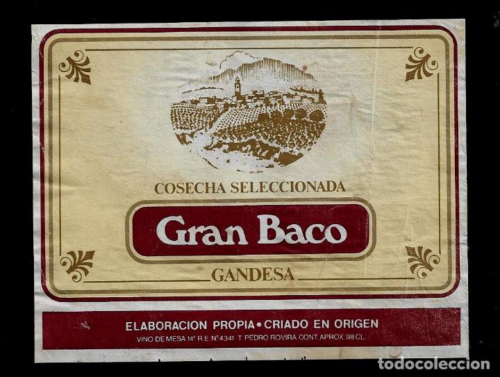 Etiquetas antiguas: ETIQUETA VINO - GRAN BACO - GANDESA