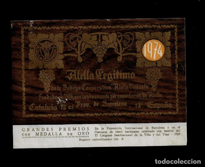 Etiquetas antiguas: ETIQUETA VINO - ALELLA LEGITIMO - COOPERATIVA DE ALELLA