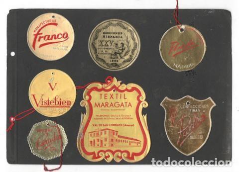 &Eacute;tiquettes anciennes: 7 ETIQUETAS PUBLICITARIAS (TEXTIL, CONFECCI&Oacute;N) sobre cart&oacute;n 24x17