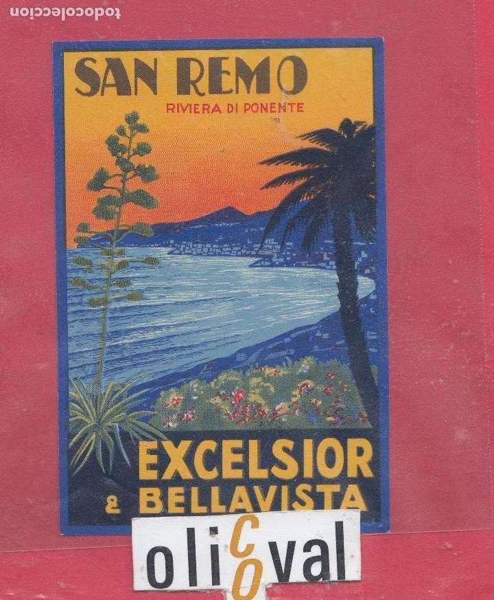 Etiquetas antiguas: ETIQUETA HOTEL EXCELSIOR &BELLAVISTA SAN REMO ITALIA X 105 COLA ORIGINAL EHX041901 2
