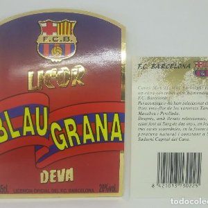 Licor blaugrana Deva. Licencia oficial del F.C. Barcelona Etiqueta impecable