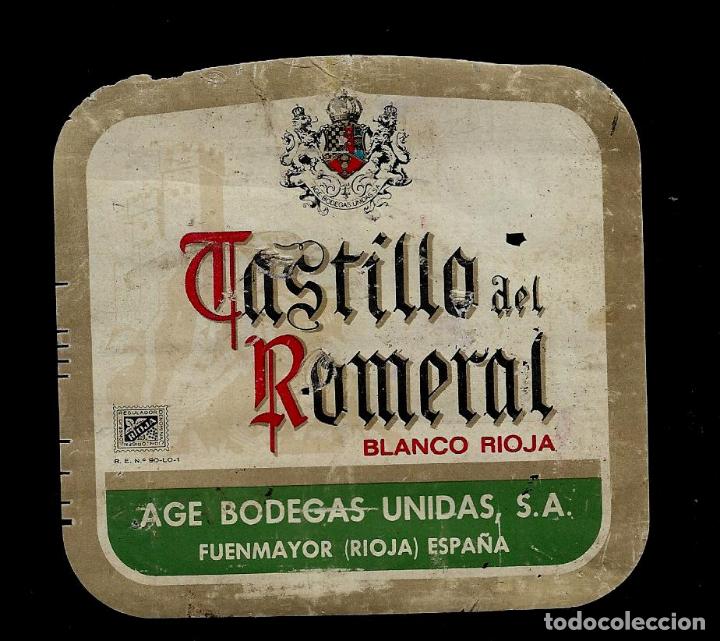 Etiquetas antiguas: ETIQUETA VINO - CASTILLO DEL ROMERAL - BLNCO RIOJA - AGE BODEGAS - FUENMAYOR - RIOJA