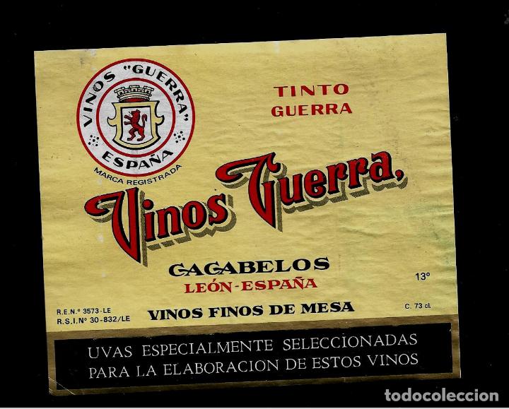 Etiquetas antiguas: ETIQUETA VINO - VINOS GUERRA - TINTO - GAGABELOS - LEON