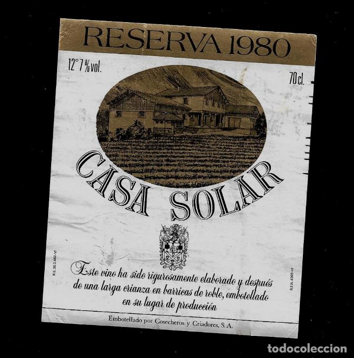 Etiquetas antiguas: ETIQUETA VINO - CASA SOLAR - RESERVA 1980