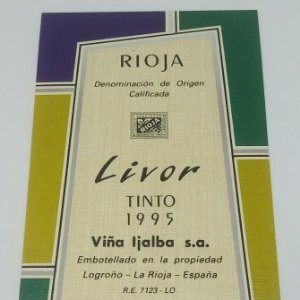 Livor. Tinto 1995. Viña Ijalba. Logroño. La Rioja. Etiqueta impecable nunca usada 14,5x7,9cm