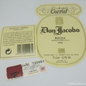 3 etiquetas Don Jacobo. Rioja crianza 1996. Bodegas Corral. Navarrete Rioja Alta. Excelente estado