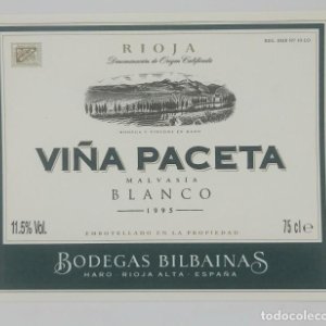Viña Paceta Malvasia 1995 Bodegas Bilbainas. Haro. Rioja Nunca pegada en botella. Impecable estado