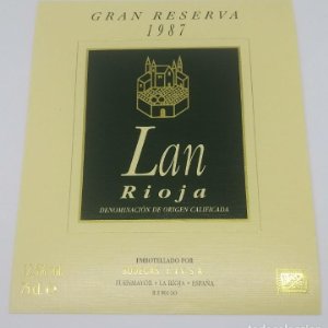 Lan. Gran reserva 1987. Bodegas Lan. Fuenmayor. La Rioja Etiqueta de muestra impecable