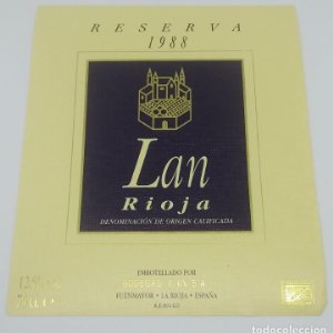 Lan. 1988 Reserva Bodegas Lan. Fuenmayor. La Rioja. Etiqueta de muestra