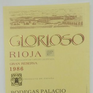 Glorioso. Rioja. Gran reserva 1986 Bodegas Palacios. La Guardia. Alava. Etiqueta impecable