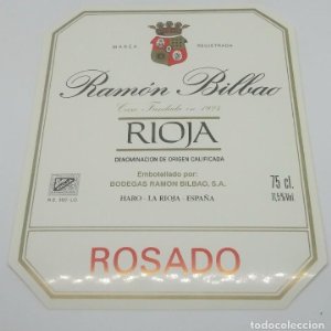 Ramón Bilbao. Rosado. Bodegas Ramón Bilbao. Haro. La Rioja. Etiqueta impecable 13,5x11cm