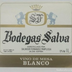 Bodegas Salva. Salvador Fernandez Pampliega. Vino de mesa blanco. Etiqueta