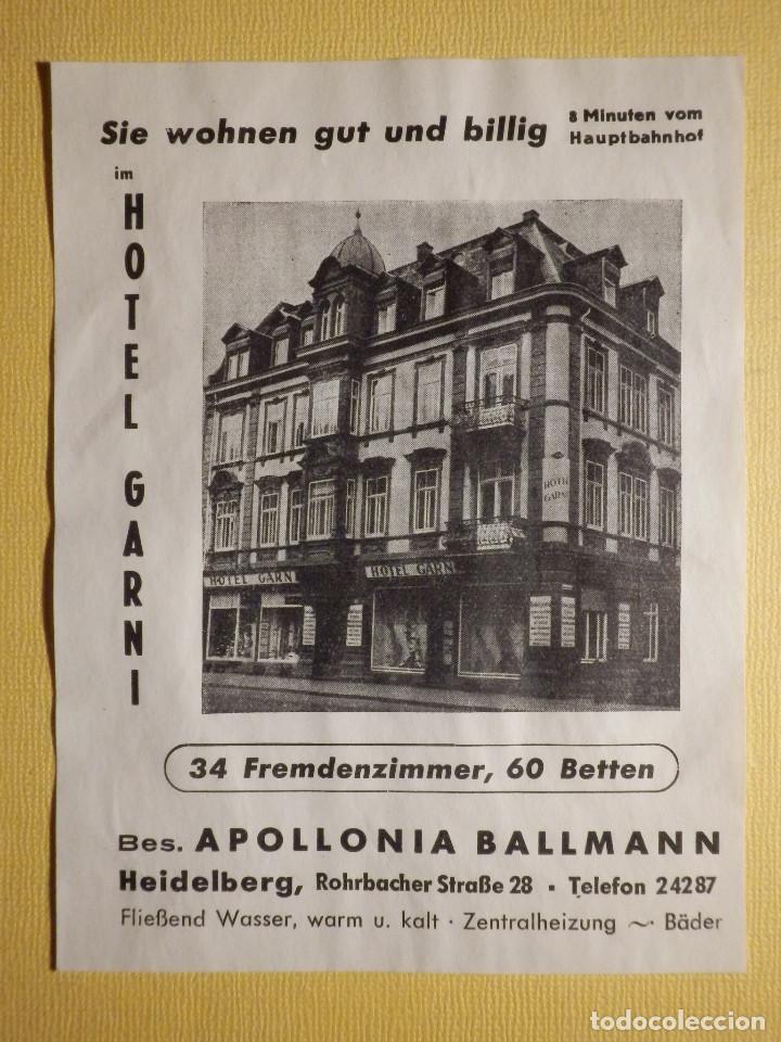 Etichette antiche: ETIQUETA HOTEL PARA MALETA - BAGGAGE LABEL - HOTEL GARNI - HEIDELBERG - ALEMANIA - 12,5 X 9,5 CM.