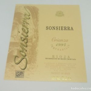 Sonsierra. Crianza 1994 tempranillo Rioja. Bodegas Sonsierra. Rioja alta. Etiqueta impecable 12x10cm