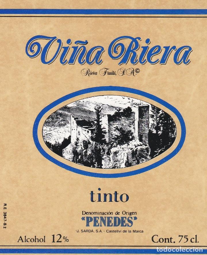 Etichette antiche: Etiquetas vinos. Vi&ntilde;a Riera. Tinto. Penedes. Riera Fruits S.A.