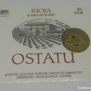 Ostatu. Rioja. Medalla de oro Vinexpo 1991 Samaniego. Rioja Alavesa. Etiqueta 12x10cm