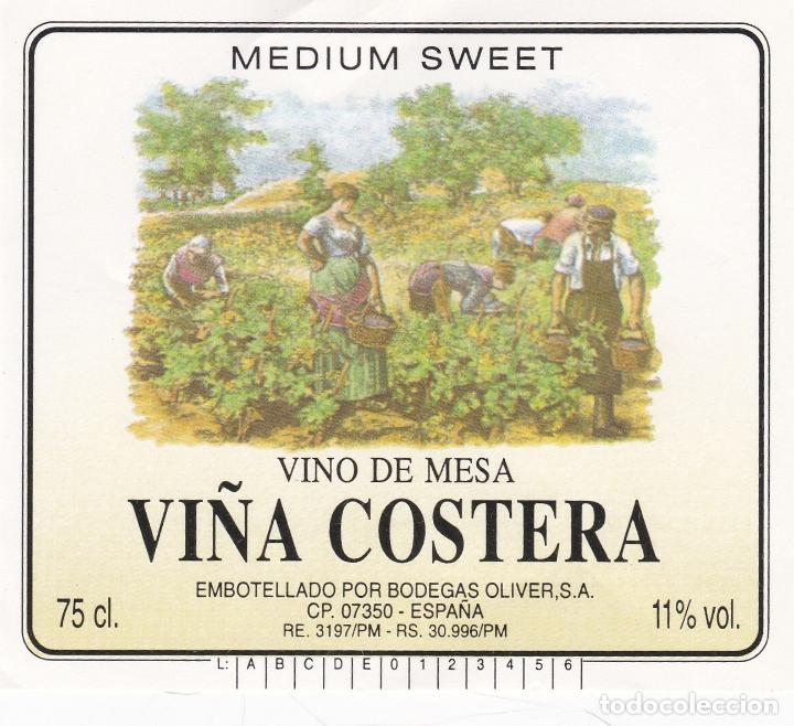 Etichette antiche: Etiquetas vinos. Vi&ntilde;a Costera. Medium Sweet. Vino de mesa. Bodegas Oliver S.A.. Espa&ntilde;a