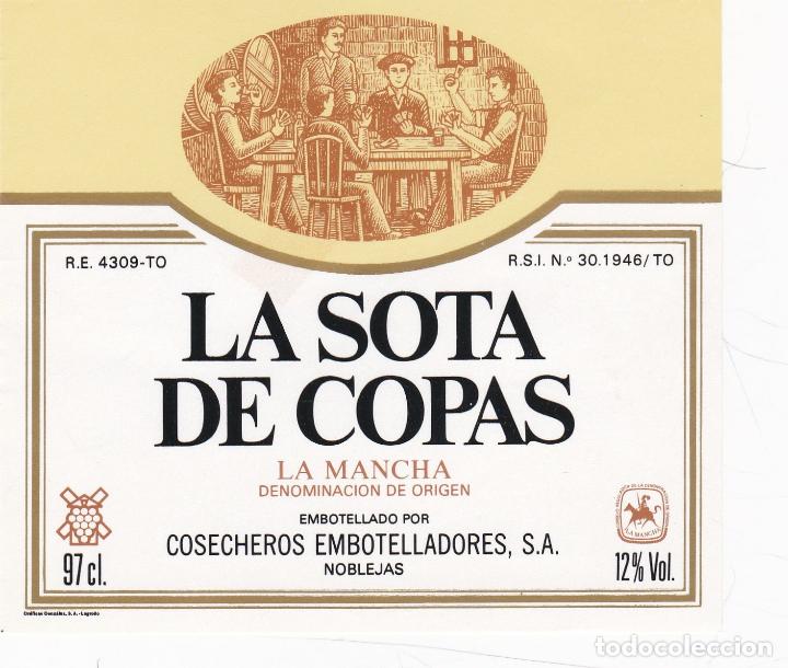 Etichette antiche: Etiquetas vinos. La Sota de Copas. Vino de mesa. Cosecheros embotelladores S.A. Espa&ntilde;a