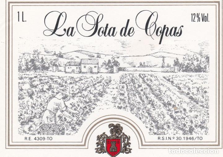 Etichette antiche: Etiquetas vinos. La Sota de Copas. Vino de mesa. Cosecheros embotelladores S.A. Espa&ntilde;a
