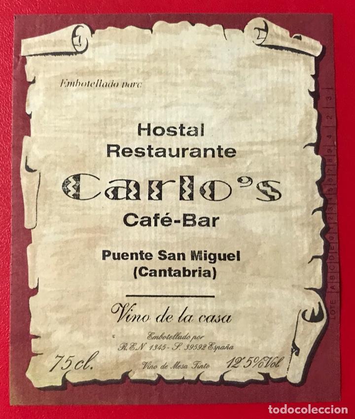 Etiquetas antiguas: Etiqueta de vino Hostal Restaurante Carlo&rsquo;s - Puente San Miguel (Santander - Cantabria)
