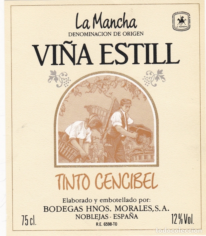 Etichette antiche: Etiquetas vinos. Vi&ntilde;a Estill. Tinto Cencibel. Bodegas Hnos. Morales,S.A. La Mancha. Noblejas