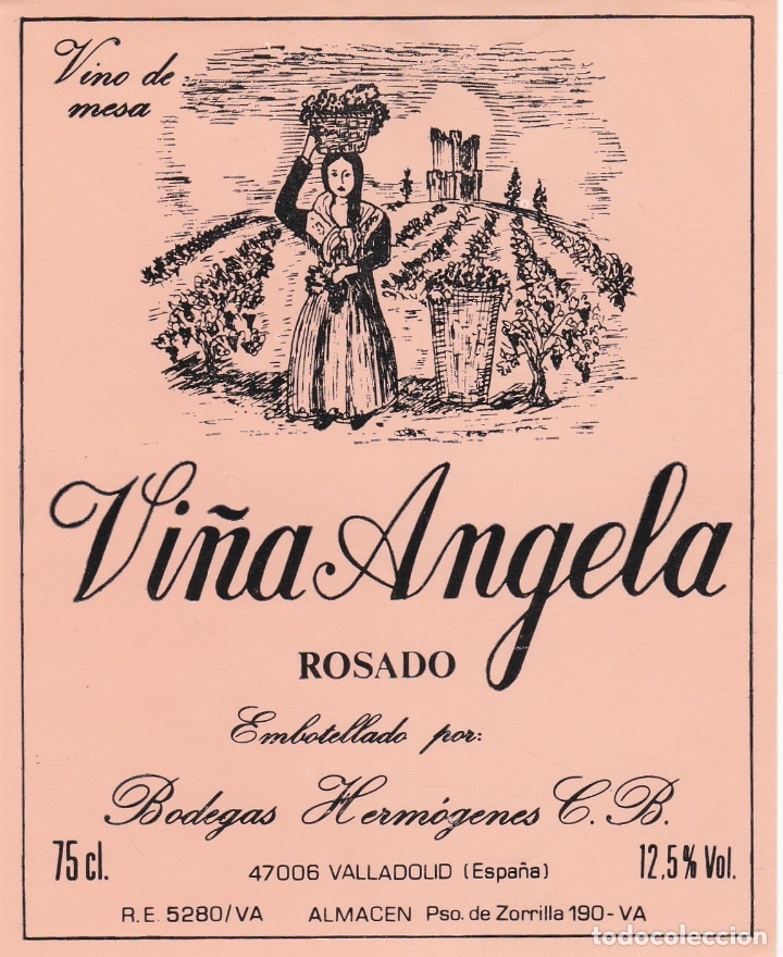 Etichette antiche: Etiquetas vinos. Vi&ntilde;a Angela. Rosado. Bodegas Herm&oacute;genes C.B. Vino de mesa. Valladolid. Espa&ntilde;a